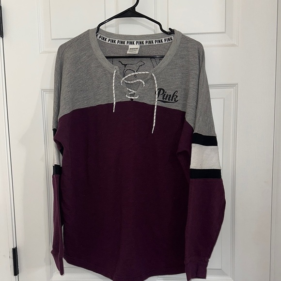Pink Gray and Purple Lace-Up Sweatshirt - Picture 1 of 4